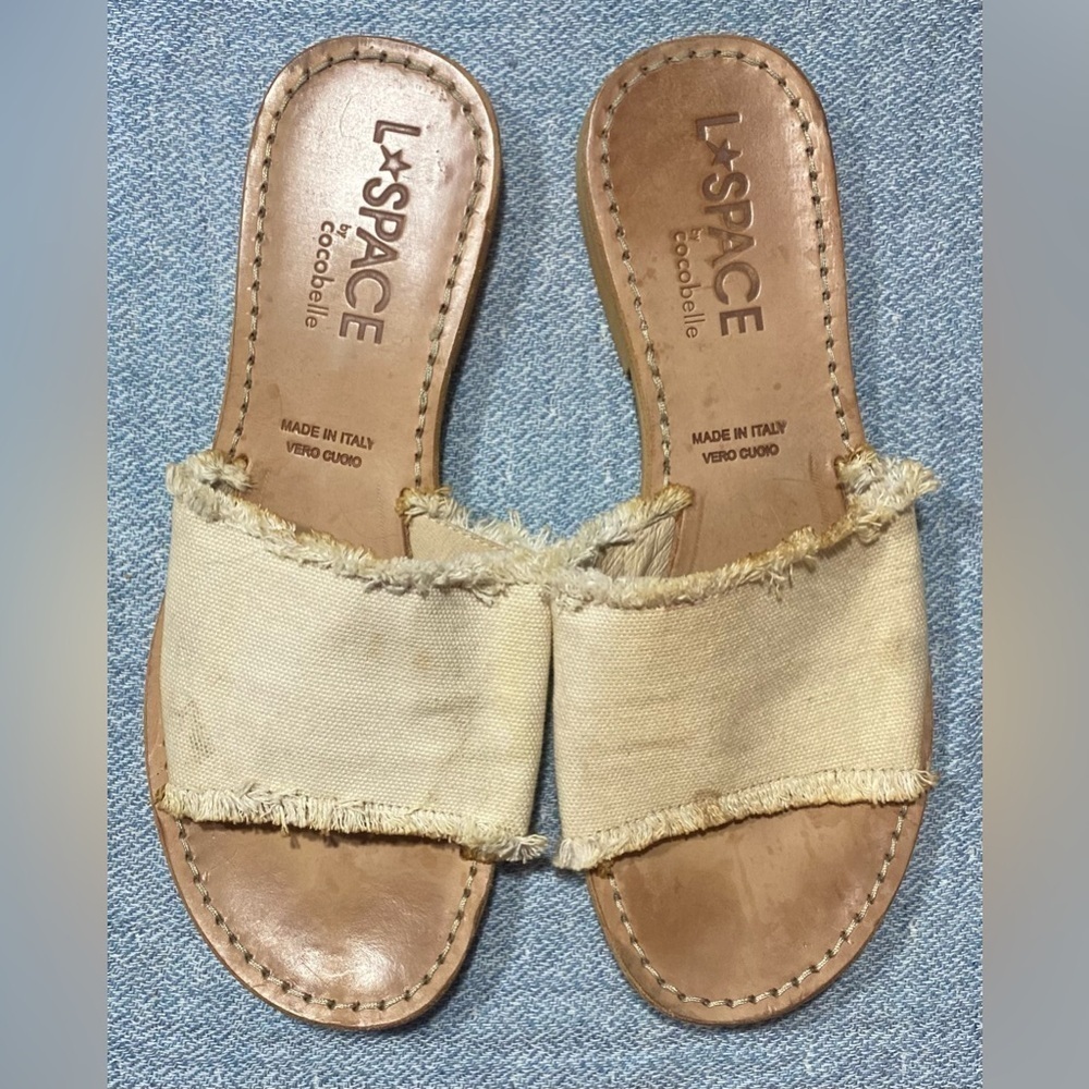 L*Space Cocobelle Natural Canvas Sandals Sz 9 Italy Leather Sole Anthropologie